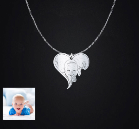 подарък за новородено, подарък за рожден ден, - медальон с гравирана снимка по ваш избор
